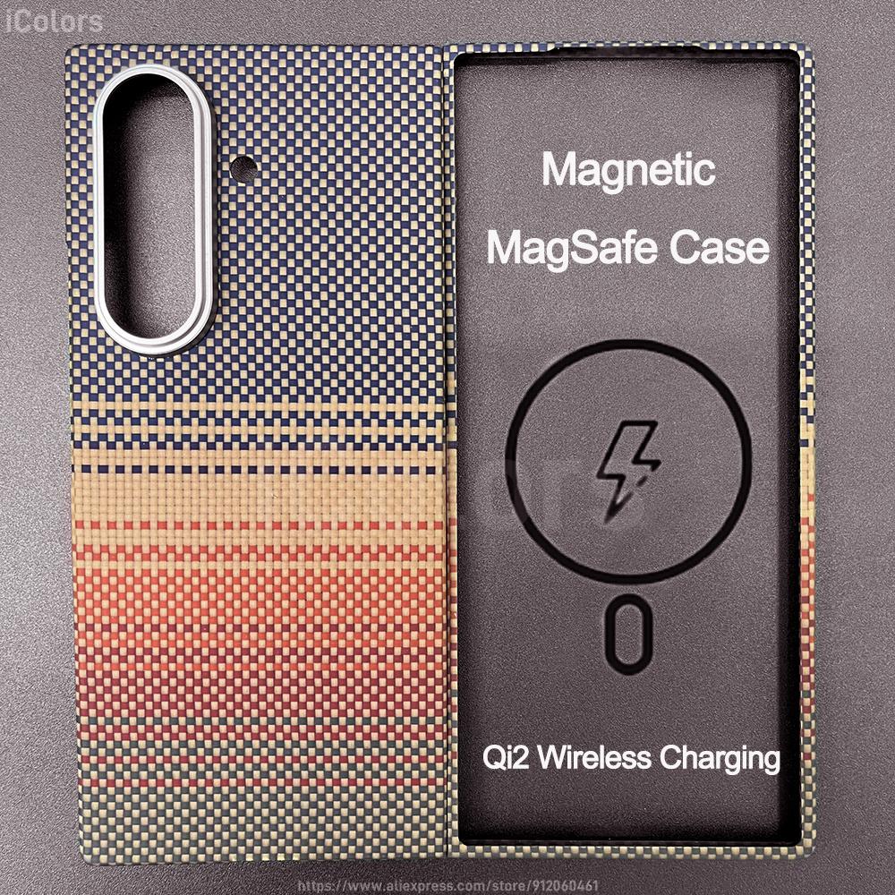 Z Fold 7 Aramid Case for Samsung Galaxy Z Fold 7 Magnetic Case Aramid Carbon Fiber Cover MagSafe/Qi2 Charging Armor Protective