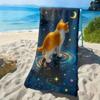 Милый Рыжий Кот Звездное Небо Пляжное Полотенце Космический Кот Луна Принт Полотенце Мягкое Впитывающее Быстросохнущее Пляжное Покрывало для Лета