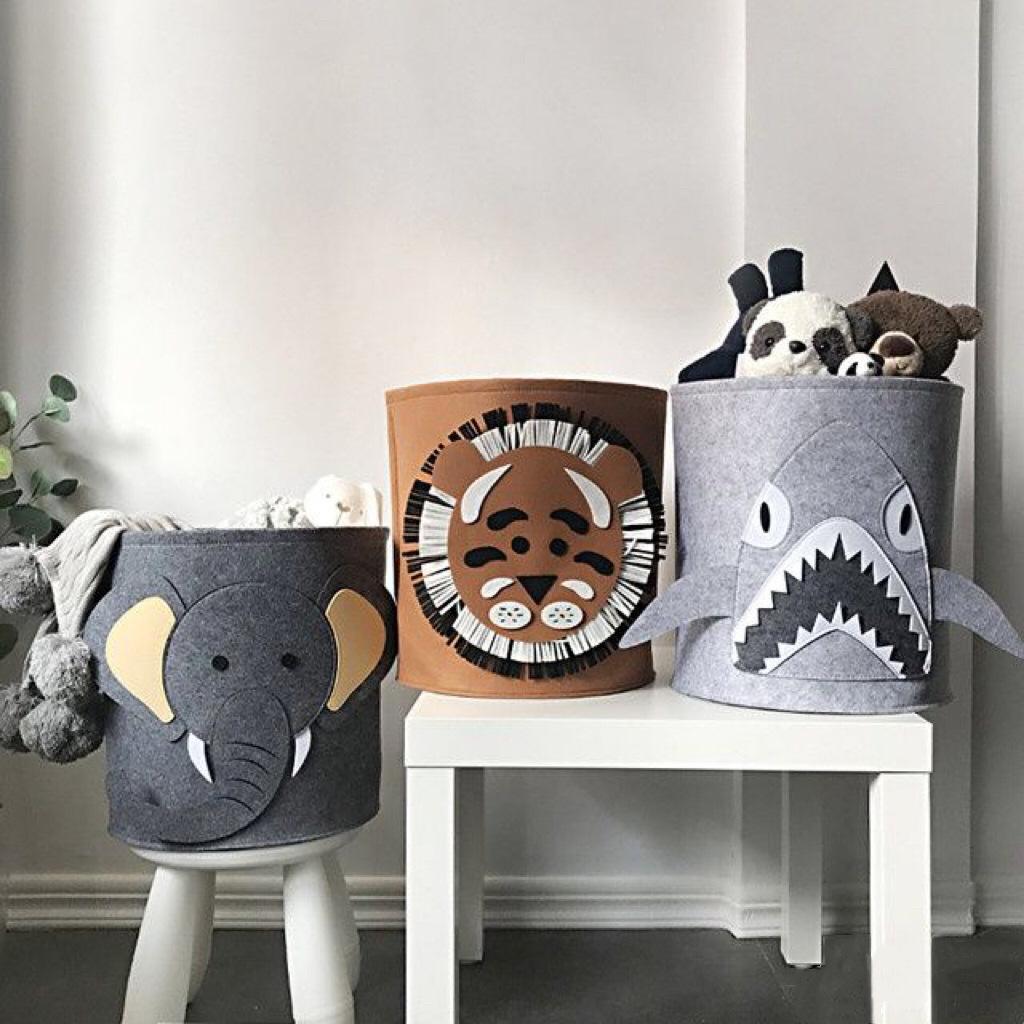 Adorable Cartoon Animal Felt Storage Bin Kids Toy Organizer Large Capacity Laundry Basket for Room Cloth Organizing Baskets