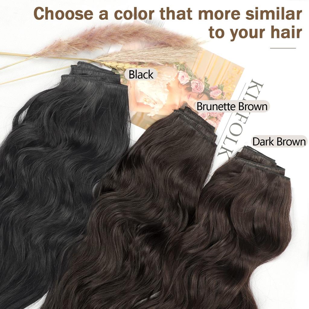 MERISIHAIR Pure Black Women Long Wavy Hair Extensions Synthetic Fiber Natural Wavy 4 Pieces Clip On Hairpiece Daily Wear