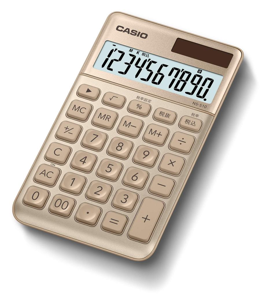 Casio Стильный блокнотный калькулятор, Золотой, 10-разрядный, Большой формат, Тип, NS-S10-GD-N