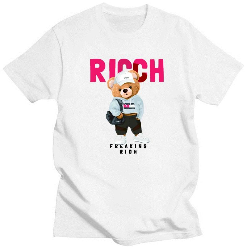 Teddy Bear Playing Badminton Tshirt Exercise Clothing Short Sleeve Tops Graphics Kawaii Unisex Women Short Sleeve Printed Shirt Top