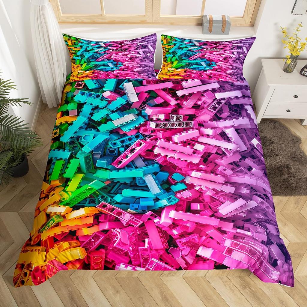 Покрывала Color Block для детей Мальчиков Девочек Размер Queen Покрывала для одеял Легкие Пуховые Декор комнаты 2 наволочки 1 пододеяльник Без одеяла