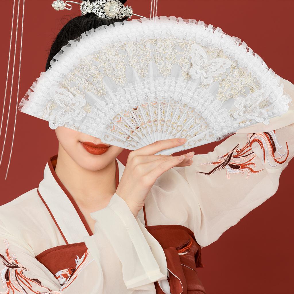 Кружевные цветочные складные ручные веера в китайском ретро-стиле, реквизит для танцев на свадебной вечеринке, декоративный веер для выступлений в стиле Лолита
