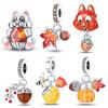 925 Silver Cute Squirrel Maple Leaf Pine Cone Beaded Charm 