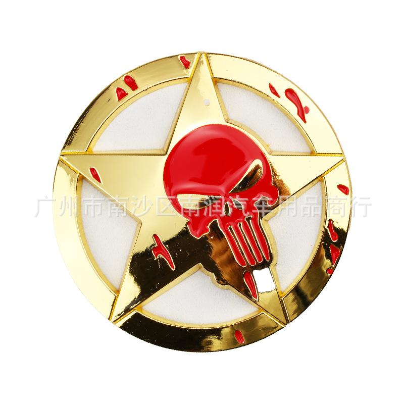 Large Round Star & Stylized Skull 3D Metal Emblem Badge, Universal Self‑Adhesive Rear Trunk Fender Car Exterior Decor Sticker