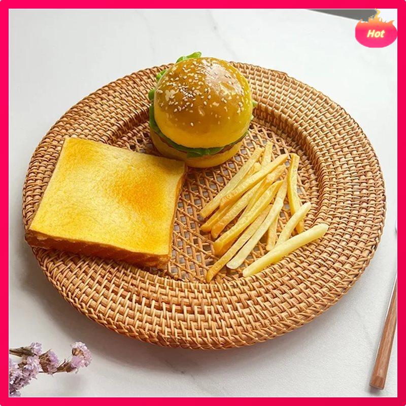 13-дюймовая ручная плетеная тарелка из ротанга, декоративная круглая подставка под тарелку, поднос для подачи хлеба и закусок, декор для стола, натуральная