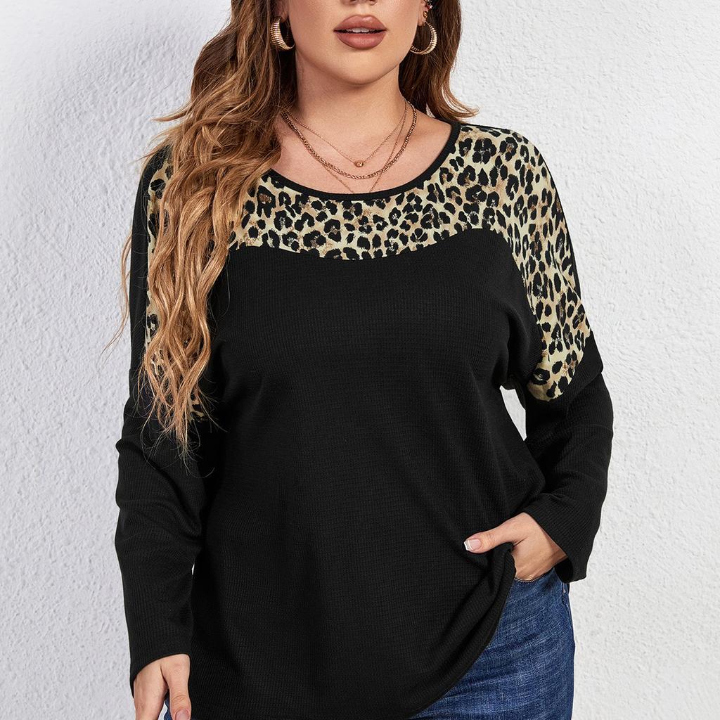Женская лоскутная рубашка с леопардовым принтом, с круглым вырезом и длинными рукавами, свободная повседневная летняя рубашка, легкая дышащая, удобная модная рубашка для поездок на работу плюс