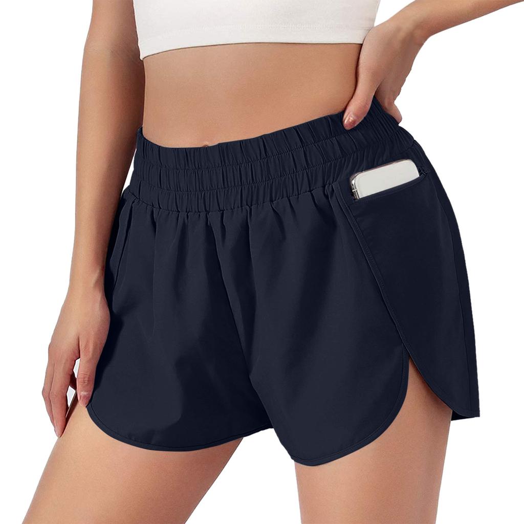 Women's Athletic Shorts Female Running Shorts Pocket Sporty Short Gym Elastic Workout Shorts
