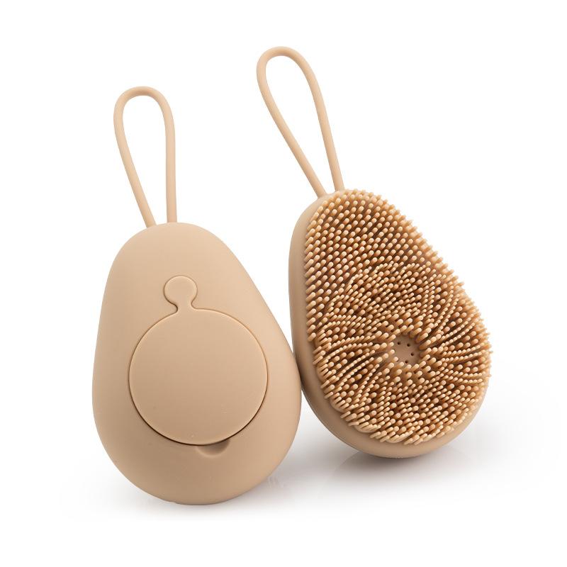 Avocado Silicone Body Wash Brush - Refillable Shower Gel Container, Skin-Friendly Bath Brush, Kids Silicone Bath Massage Brush