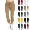 Women's Solid Color Cargo Casual Elastic Waist String Side Pocket Trousers Long Pants