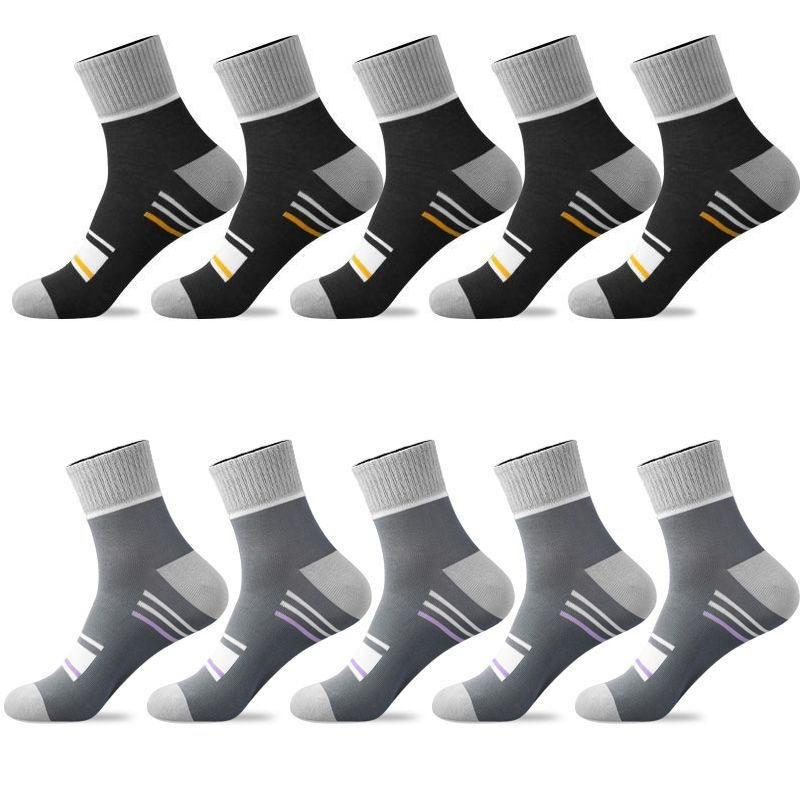 5/10 Pairs Men's Mid-calf Sports Socks Striped Breathable Cotton Socks Casual Socks Lot