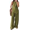 Women's Irregular Hem 2 Piece Outfit Sleeveless Crew Neck Top Wide Leg Pants Lounge Set Summer Casual Tracksuit