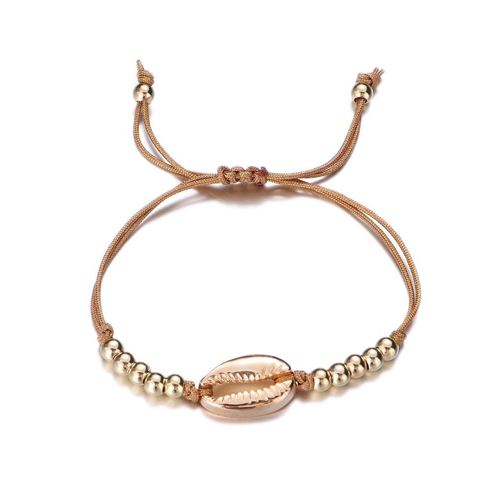 New Ethnic Gold Silver Handmade Weave Rope Bangles Shell Bead Bracelets Adjustable Bohemia