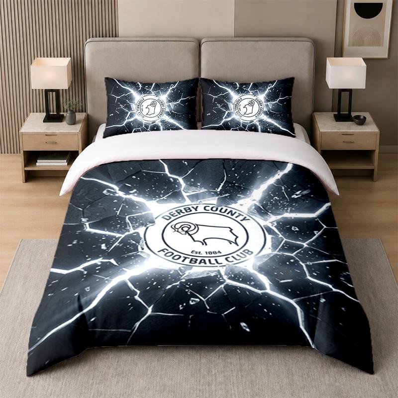 3Pcs Bedding SetDerby County Football Soft Bed Sheet and Two Pillowcases Home Bedroom Decor