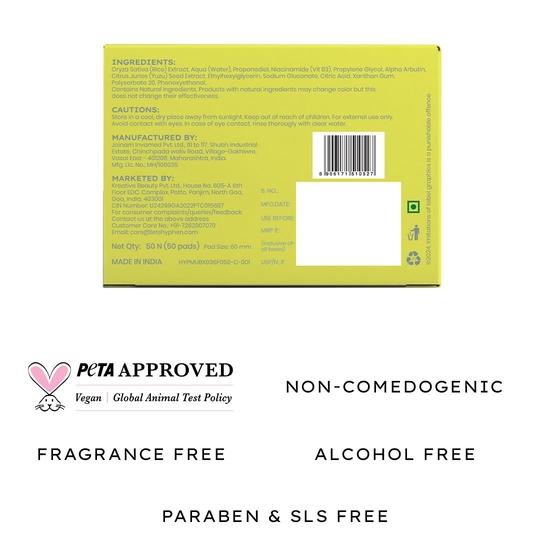 Hyphen 44% Рисовая вода Осветляющие подушечки для лица | 5% Ниацинамид и Альфа Арбутин для уменьшения темных пятен и пигментации | Все типы кожи - 50N