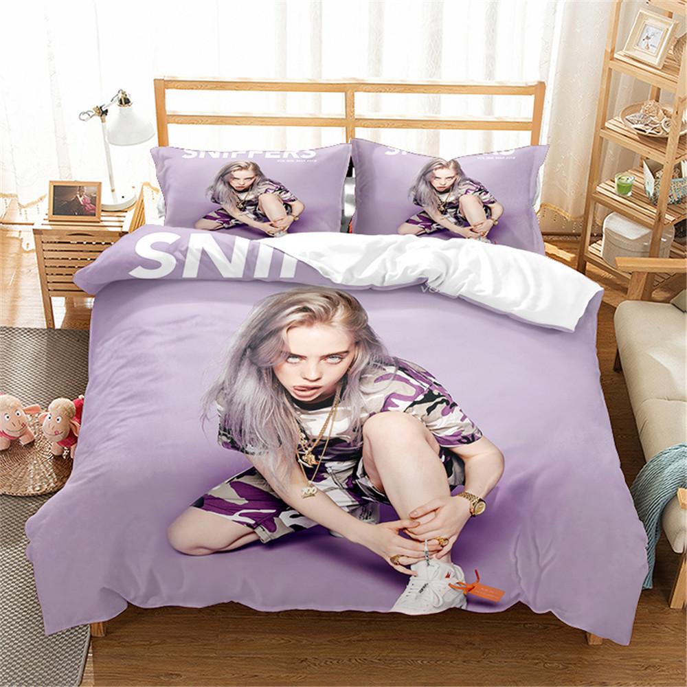 Popular Star B-Billies Singer Bedding Set Duvet Cover E-Eilishs Bed Set Quilt Cover Pillowcase king Queen Size Boys Adult