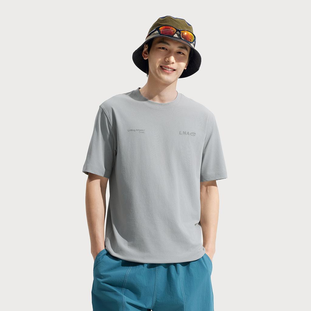 Li Ning Cool Tea T Удобная футболка с принтом букв, универсальная футболка с коротким рукавом, мужские топы, Ultimate-Gray ATSV271-2