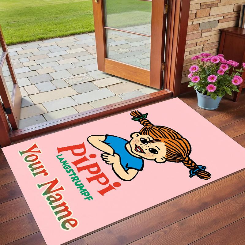 Crystal Velvet Rug Custom Name Text, Soft Non Slip Floor Mat Home DecorPippi Longstocking