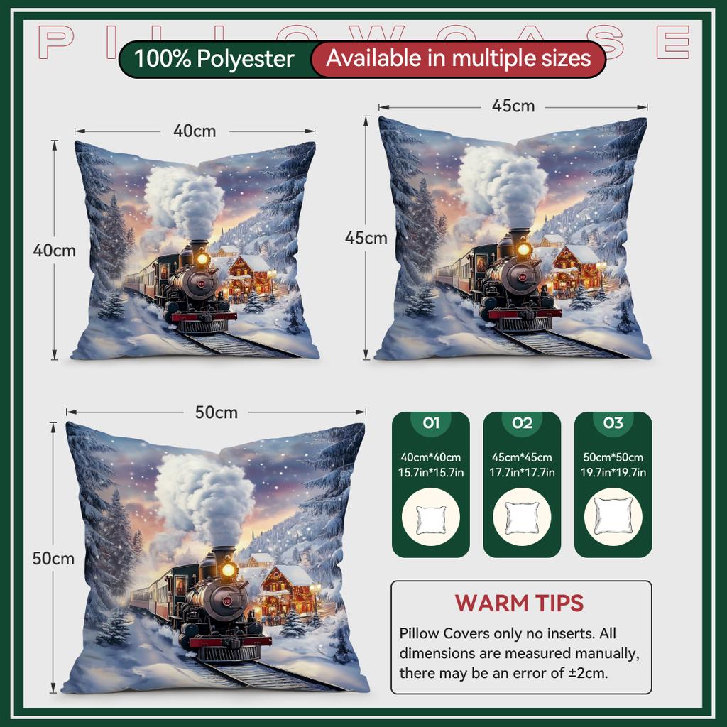 Christmas Village Train Pillowcase Printed Polyester 40/45/50Cm Throw Pillowcover Decorative Sofa Cushion Pillowslip Home Decor