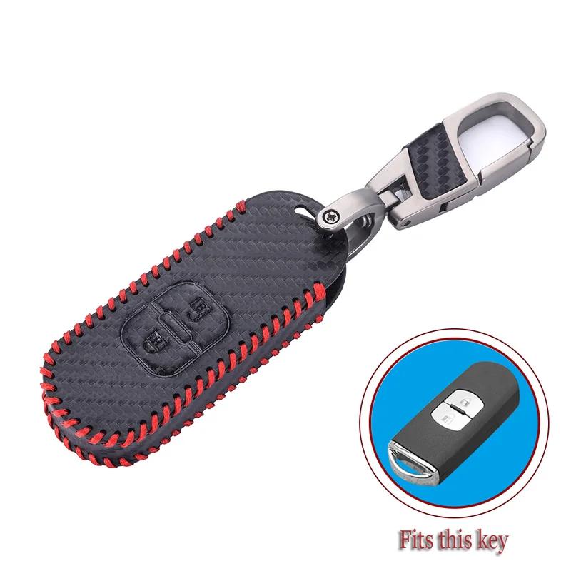 Hand Sewing Carbon Fiber Style Leather Car Key Case Covers for Mazda 2/3/5/6/8 MX/MX5 CX-3/-5/-7/-9Remote Keychain Bag Accessory