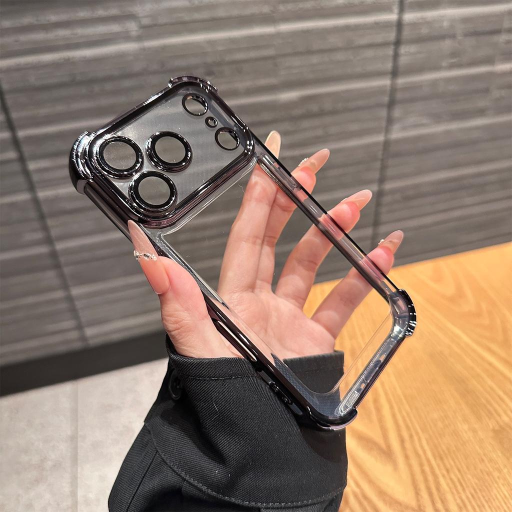 Роскошный прозрачный чехол с гальваническим покрытием для iPhone 11 12 13 14 15 16 Pro Max Plus, прозрачный бампер, противоударная защитная крышка