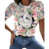 Animal Series Digital 3D Printed Men's Women's Short Sleeved T-shirt Cute Cat Round Neck Base Top