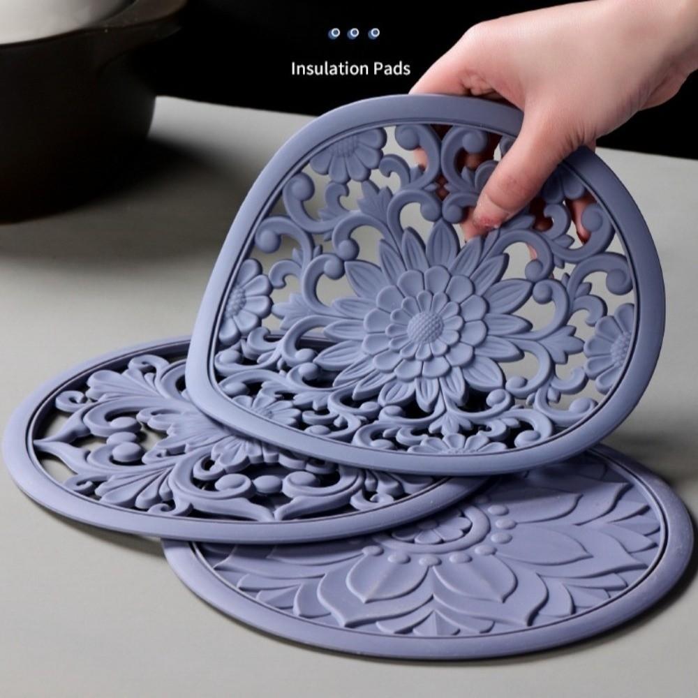 3Pcs Heat Resistant Silicone Coaster Anti Scalding Pot Holder Fashion Silicone Trivet Mat Kitchen
