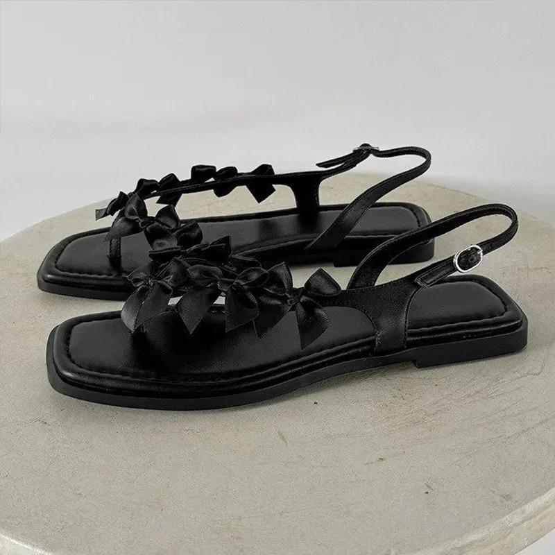 Модные балетки с бантом, женские сандалии с перемычкой для пальца, дизайнерская обувь, женские модные шлепанцы, летние новинки, элегантные повседневные шлепанцы, zapatos mujer