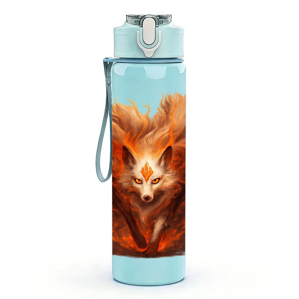 1PC Furry Orange Fox Head Portrait Print 750ml Color Plastic Sports Water Bottle Leakproof Flip Straw Lid Suitable for Sports Office Home Use