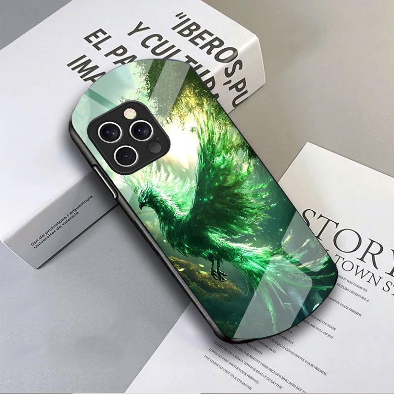 Золотой Феникс Раскрывающийся Для iPhone 16 Pro Max 16e 15 Pro 14 13 12 Mini 11 XS Max XR 7 8 Plu SE 22 Эллиптический Стеклянный Чехол для Телефона