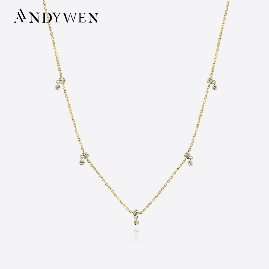 ANDYWEN 925 Sterling Silver Gold Zircon Charm CZ Choker Long Chain Necklace 2023 Women Classic Wedding Fine Jewelry Gift