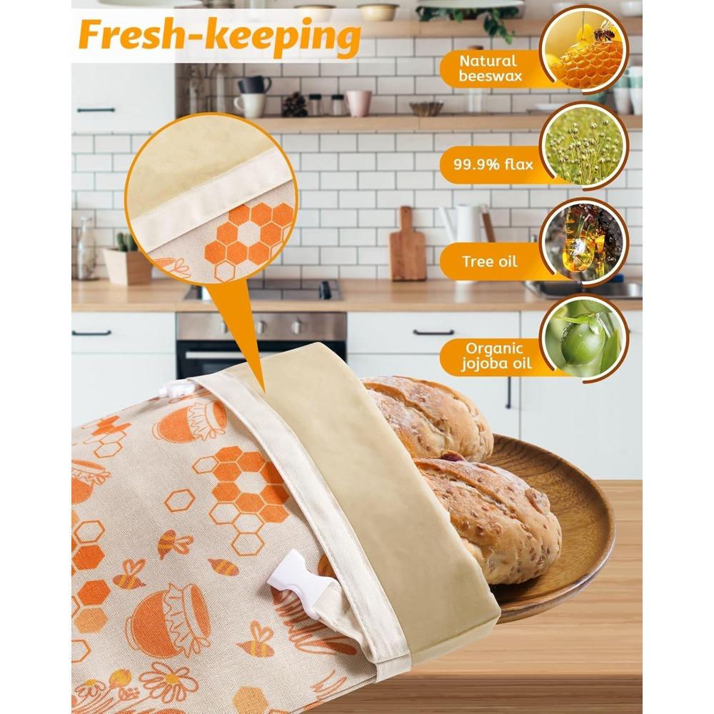 Two packs of beeswax bread bags, suitable for homemade sourdough, reusable organic flax beeswax bread bags, measuring 17 x 12.6 inches.