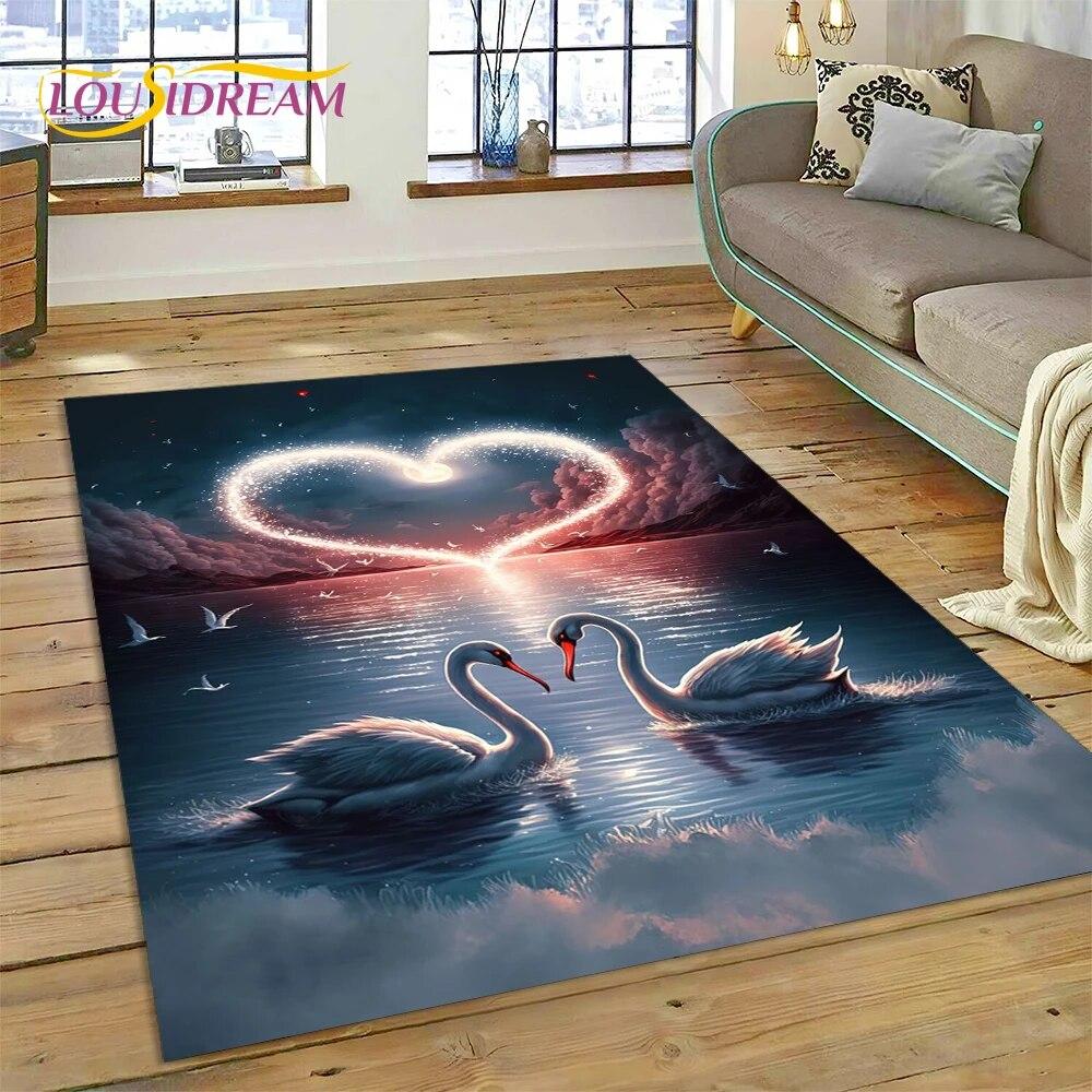 Love Swan Cartoon Cygnus Girl Gift Carpet Rug for Home Living Room Bedroom Sofa Doormat Decor,Kids Area Rug Non-slip Floor Mat