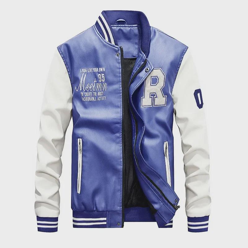 Men's Casual PU Leather Baseball Jacket, Stand Collar, Spring/Autumn 2019 Trendy Style, 7701