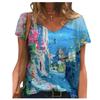 New 2025 Summer 3D Printed Temperament Short Sleeve V-neck Loose Women's T-shirt