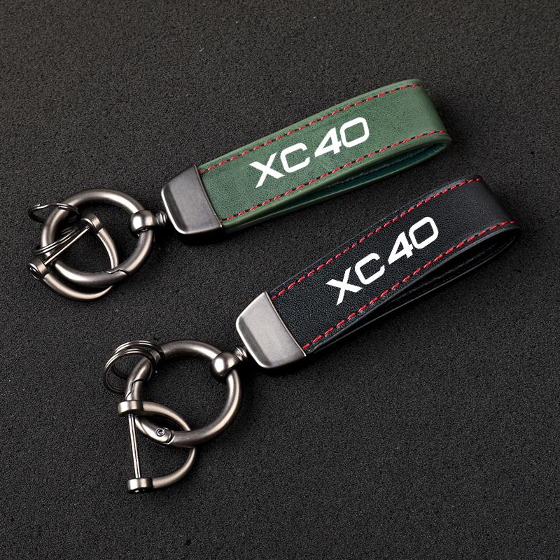 Premium leather Ultra-clear printing Metal fob key chain For Volvo XC40 Accessories