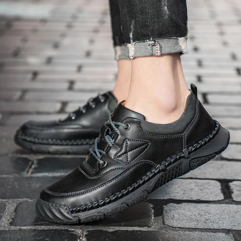 Удобные балетки Кожаная мужская повседневная обувь Классическая шнуровка Обувь для улицы Элегантная офисная мужская обувь Обувь для пешего туризма Мужские кроссовки для ходьбы