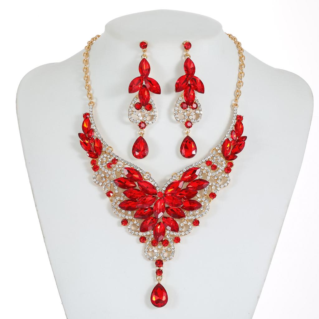 Retro Design Crystal Gemstone Jewelry Set for Women Elegant European Style Necklace Earrings Fashion Daily Accessories