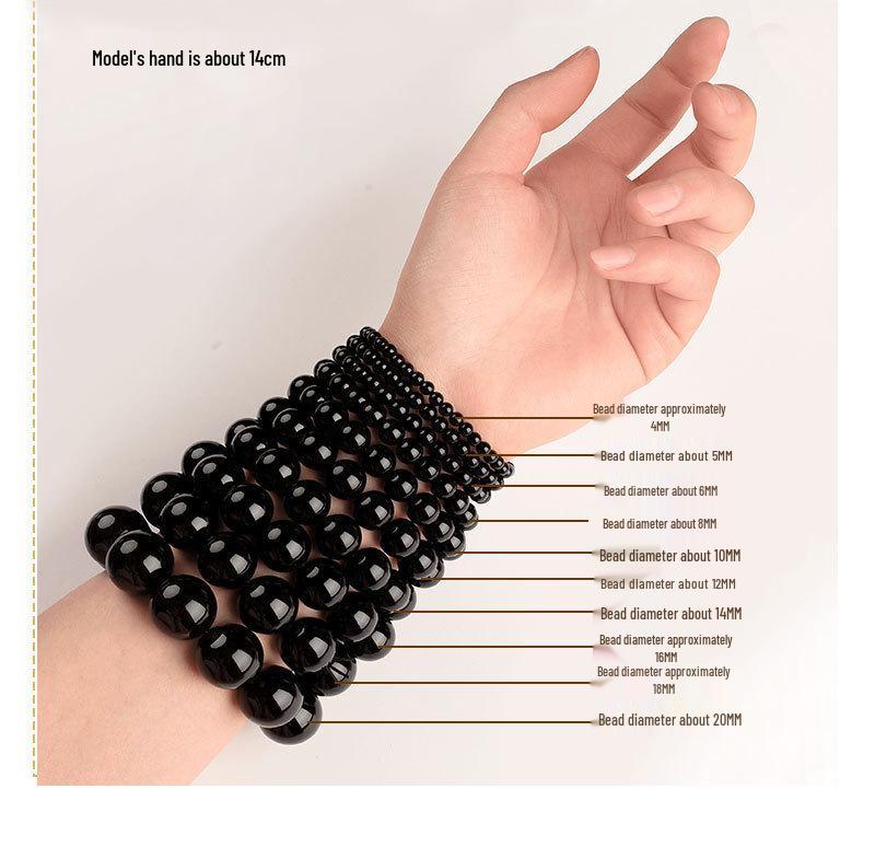 Браслет из натурального тектитового стекла-метеорита с круглыми черными бусинами