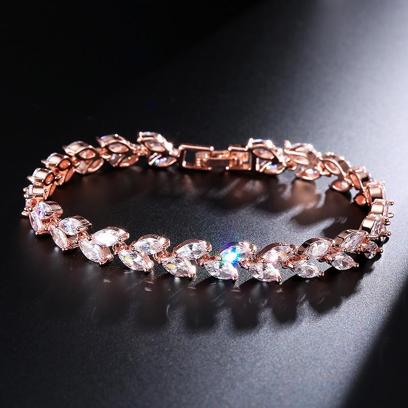 RAKOL Korean Willow Leaf Zircon Bracelet - Elegant Fashion Jewelry for Women