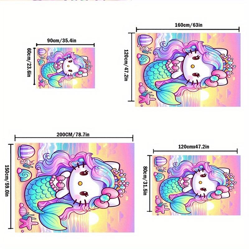 1 шт. Sanrio Hello Kitty Ковер для офиса с принтом русалки Прямоугольный коврик под стол, Идеальный декор для гостиной, спальни, кухни, Нескользящий пол