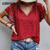Plus Size Women's Summer Shirt Casual Famous Style Printed V-Neck Short Sleeve Loose Shirt