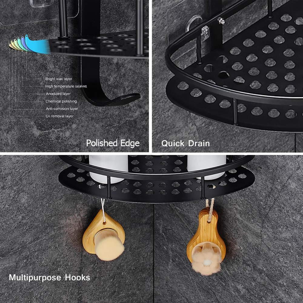 2-Tier Aluminum Adhesive Suction Corner Shelf Drill-Free Bathroom Shower Caddy Organizer Kitchen Shower Room Basket Storage