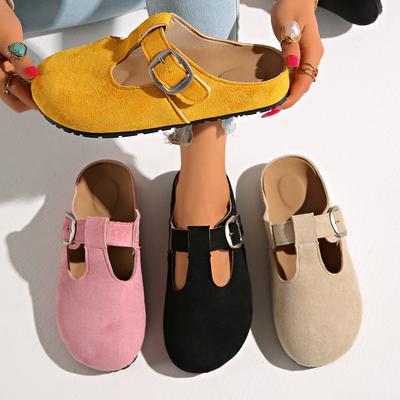 Модные женские туфли-мюли 2025 Новые летние уличные сандалии Женские трендовые сабо Шлепанцы на платформе Женские пляжные плоские с закрытым носком Слайды Женские