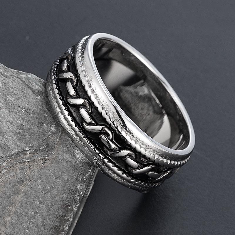 Titanium Steel Men's Retro Hip Hop Rotatable Ring - Non-fading, Unique Design