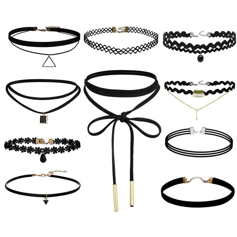 10 Pieces Choker Necklace Black Classic Velvet Stretch Gothic Tattoo Necklace