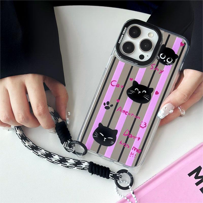 Чехол Zhitai Cartoon Mirror для iPhone 15 Pro/14 Pro Max/13/12/16 с ремешком