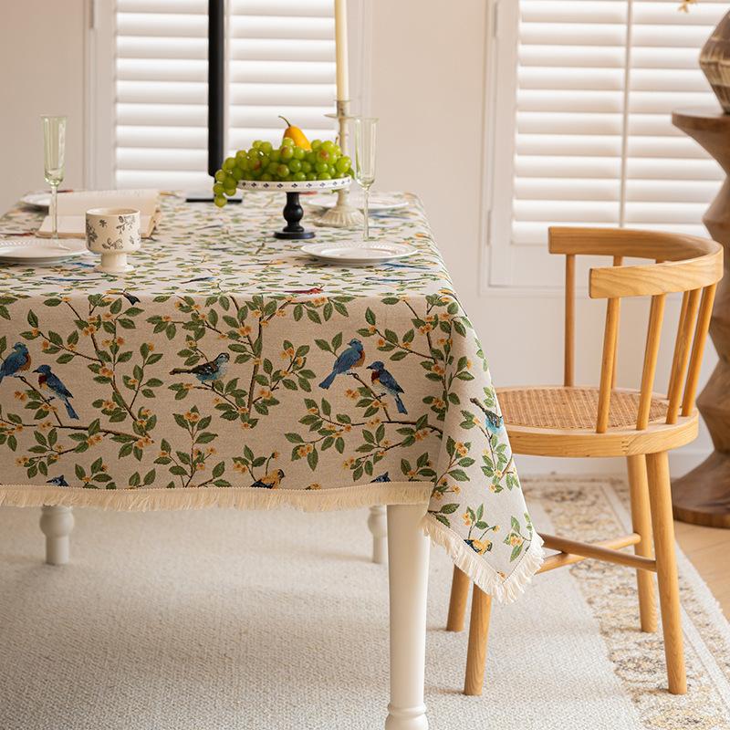 Washable Cotton Linen Floral Tablecloth American Country Style Dining Table Decoration Cover