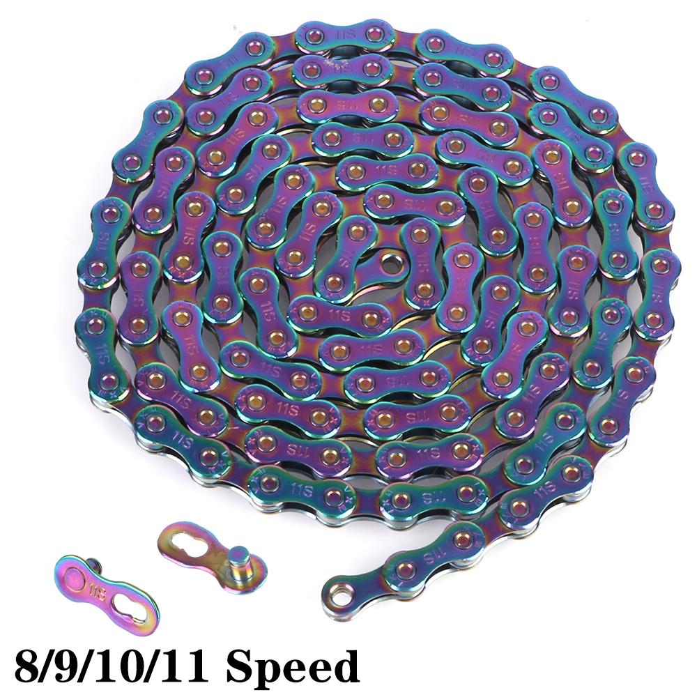 Variable Speed Chain Anti-rust Bike Chain 8s 9s 10s 11s 116 Links Universal Mountain Road Bicycle Electroplate Colorful Chain